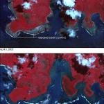 Veränderung der Küstenlinie durch den Tsunami. © NOAA Satellitenbild